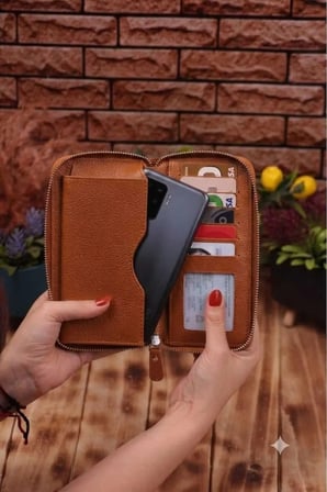 TELEFON BÖLMELİ UNİSEX DERİ PORTFÖY CÜZDAN KARTLIK