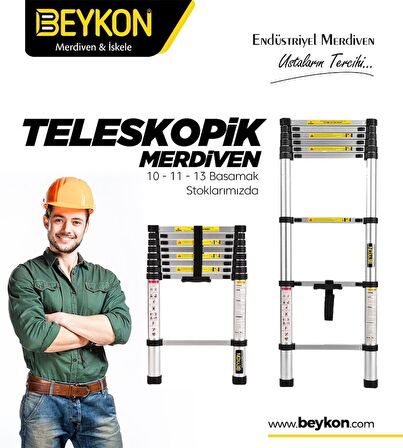 beykon teleskopik 290 cm 10 basamaklı uzayan merdiven