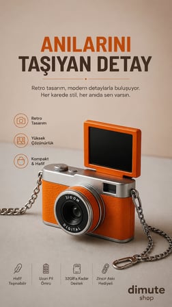 Mini Dijital Kamera– Vintage Tasarım, Açılır Ekran, 1080P 48MP Fotoğraf & Video-Başparmak