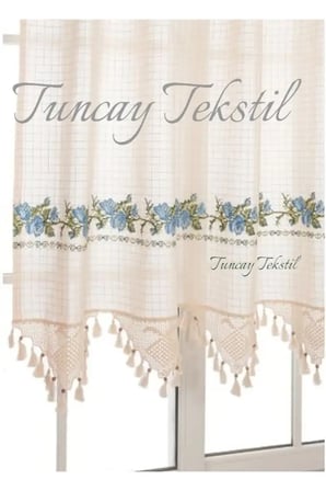 Kırmızı Kanaviçeli Buldan Işi Kanaviçe El Dantelli Kaneviçeli Keten Perde 150 x 120