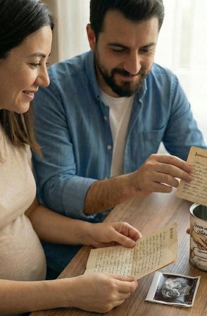 Bebeğe Mektup Zaman Kapsülü Seti - Anne & Baba Mektup Kağıdı Hediyeli - Bebek Anı Saklama Kutusu