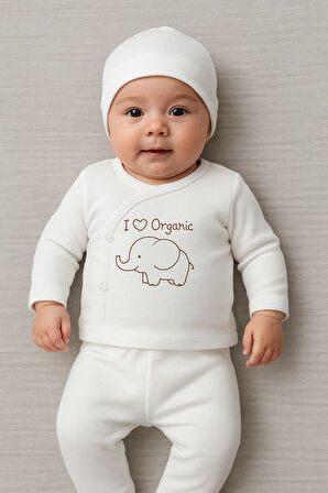 3 Lü Avantajlı Set Hediyelik Organik Hastane Çıkışı Bebek Takımı 0-3 Ay