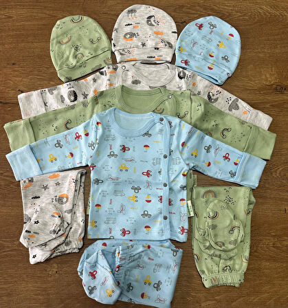 Tois Baby Desenli Patikli 3'lü 3 Adet Set 3 Farklı Renk Yenidoğan Erkek 0-3 Ay Hastane Çıkışı