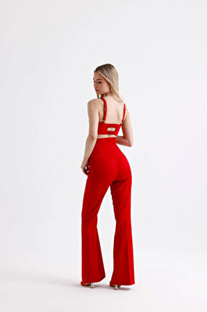 FemiChic Kırmızı Tokalı Büstiyer ve Pantolon Takım