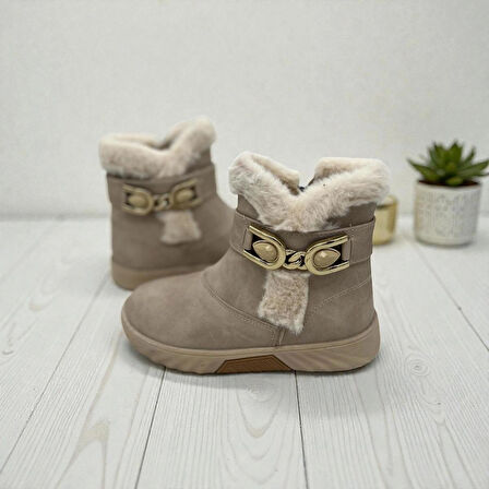 KIZ ÇOCUK TOKALI KAYMAZ TABAN TÜYLÜ BEJ BOT 