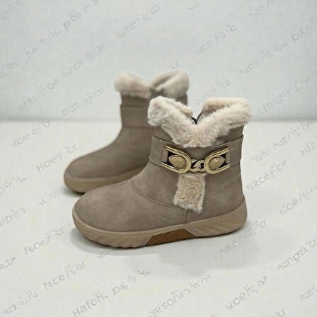 KIZ ÇOCUK TOKALI KAYMAZ TABAN TÜYLÜ BEJ BOT 