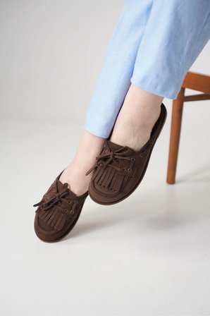Süet Loafer Terlik Püsküllü Bağcıklı Günlük Makosen Mule Sabo Terlik