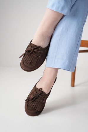 Süet Loafer Terlik Püsküllü Bağcıklı Günlük Makosen Mule Sabo Terlik