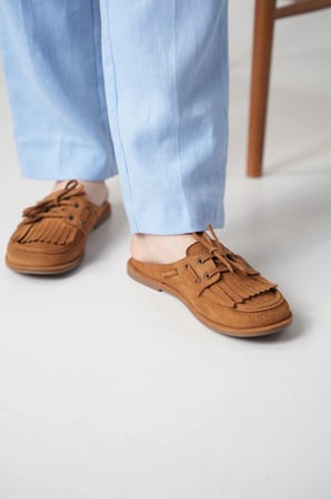 Süet Loafer Terlik Püsküllü Bağcıklı Günlük Makosen Mule Sabo Terlik