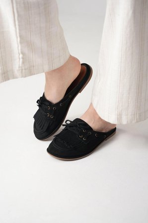 Süet Loafer Terlik Püsküllü Bağcıklı Günlük Makosen Mule Sabo Terlik