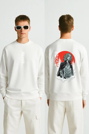 Lenithra Tokyo Revengers Mikey Anime Sırt Baskılı Unisex Oversize Sweatshirt Beyaz / M