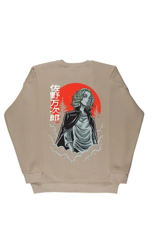 Lenithra Tokyo Revengers Mikey Anime Sırt Baskılı Unisex Oversize Sweatshirt Bej / 2XL