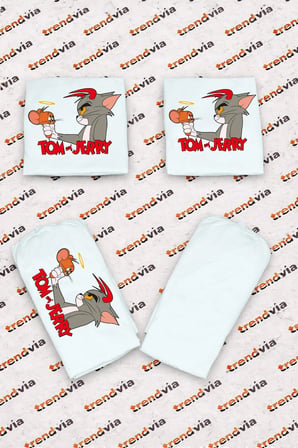 Tom ve Jerry Logolu Oto Koltuk Kılıfı Ön Arka Set – Penye Likralı Universal Koltuk Koruyucu Servis Kılıfı