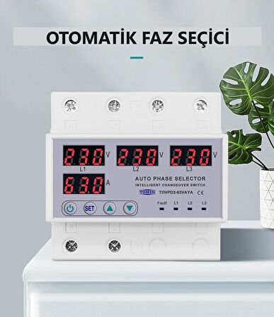 TOMZN Otomatik Faz Seçici ve Yüksek Alçak Voltaj Akım Koruma Rölesi 220V 100A Yıldırım Koruyucu Röle