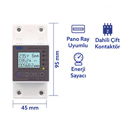 Tomzn Kaçak Akım Koruma Rölesi ve Yüksek Voltaj ve Akım Koruyucu Röle 63A Devrim Niteliğinde Yenilik