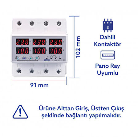Tomzn Trifaz Gerilim ve Akım Koruma Rölesi Yüksek Alçak Voltaj Koruyucu Röle 220V 100A 3Faz