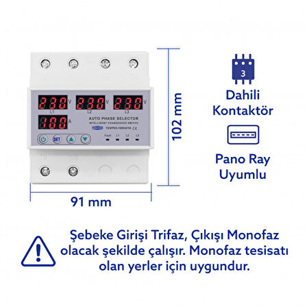 Tomzn Otomatik Faz Seçici Ve Yüksek Alçak Voltaj Akım Koruma Rölesi 220v 100A
