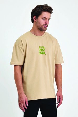 Lenithra Tony Montana Sırt Baskılı Unisex Oversize T-shirt Bej / XL