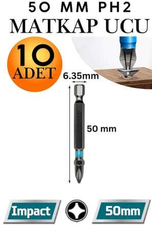 10'lu Ph2 Bits Uç Seti 50mm S2 Çelik Mıknatıslı Yıldız Vidalama Ucu 5 cm Matkap Uçları Vida Sökme Takma