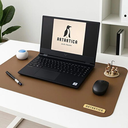 Toprak renk Suni Deri Masa Sümeni – Ofis Masası Organizeri - Mousepad