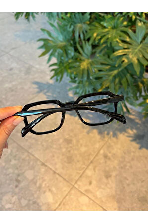 Tor Köşeli Siyah Unisex Kadın Erkek Mavi Işık korumalı Gözlük Cam değişir