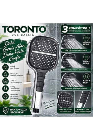 Toronto Duş Seti Duş Başlığı 1.5 Metre PVC Hortum Mafsal Dahil Banyo Duş Seti