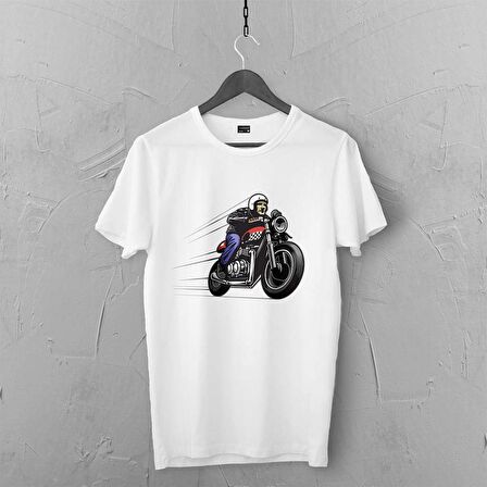 Karikatur Motor Tasarımlı Tshirt 054, Unisex Premium Kalite Çatlama Solma Yapmayan Baskılı Tshirt