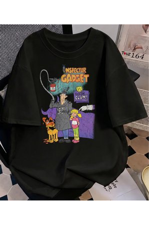 Vintage Inspector Gadget Baskılı Retro Unisex Oversize T-Shirt