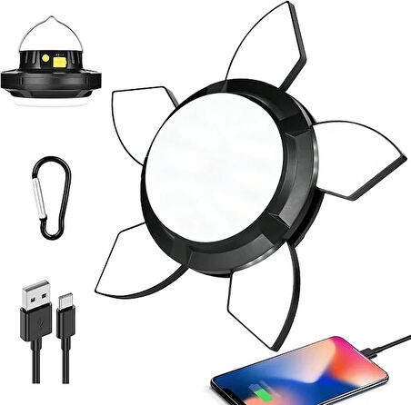 Solar Panelli Telefon Şarj Özellikli Çok Fonksiyonlu Kamp Lambası Aydınlatma