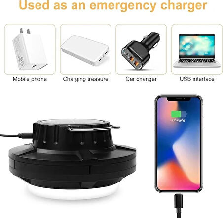 Solar Panelli Telefon Şarj Özellikli Çok Fonksiyonlu Kamp Lambası Aydınlatma