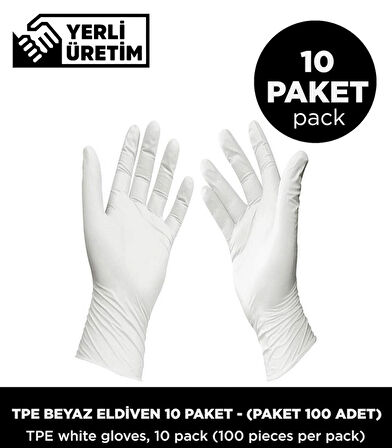 Tpe Beyaz Eldiven 10 Paket - (Paket 100 Adet)