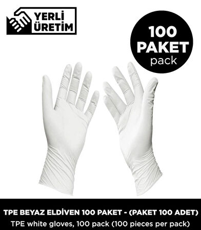 Tpe Beyaz Eldiven 100 Paket - (Paket 100 Adet)