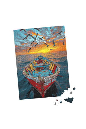 500 Parça Puzle Gün Batımı Renkli Kayık