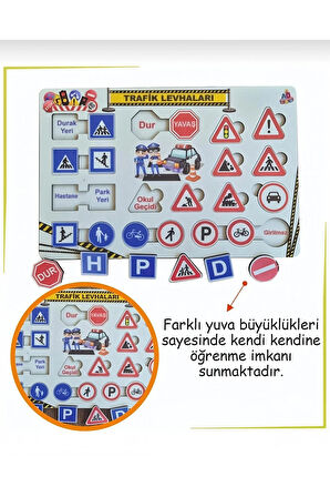 Eğitici Trafik Levhaları ve İşaretleri - Açıklamalı Ahşap Oyuncak Puzzle