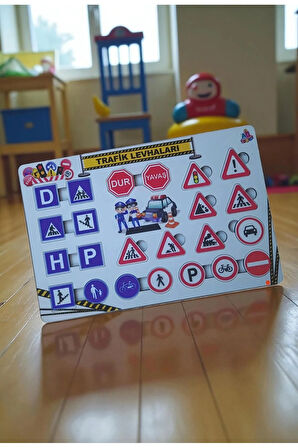 Eğitici Trafik Levhaları ve İşaretleri - Açıklamalı Ahşap Oyuncak Puzzle
