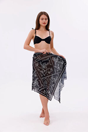 İç Gösterir Transparan Pareo - Bandana Çiçeği Model 150x95 Cm