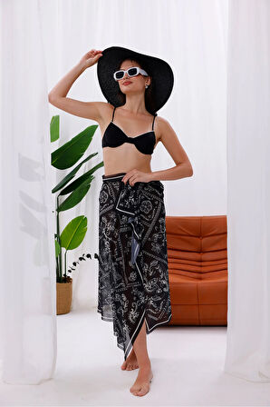 İç Gösterir Transparan Pareo - Bandana Çiçeği Model 150x95 Cm