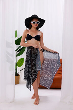 İç Gösterir Transparan Pareo - Bandana Çiçeği Model 150x95 Cm