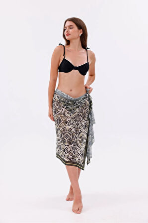 İç Gösterir Transparan Pareo - Etnik Mozaik Model 150x95 Cm