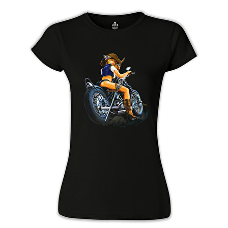 Motosiklet - Biker Girl Siyah Bayan Tshirt