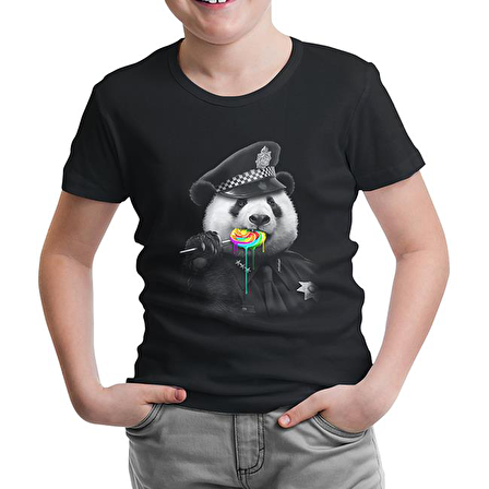 Police Panda Siyah Çocuk Tshirt