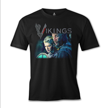 Vikings - Ragnar & Lagertha Siyah Erkek Tshirt