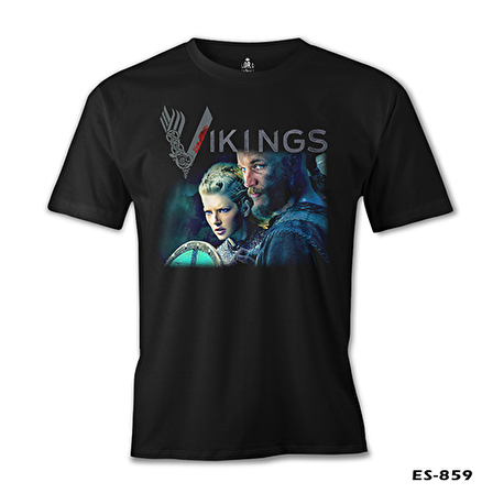 Vikings - Ragnar & Lagertha Siyah Erkek Tshirt