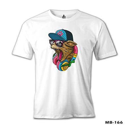 Cat Headphone Müzik Beyaz Erkek Tshirt