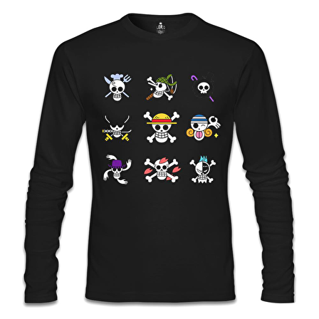One Piece - Character Flags Siyah Erkek Sweatshirt