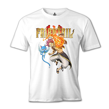 Fairy Tail - Natsu & Happy Beyaz Erkek Tshirt
