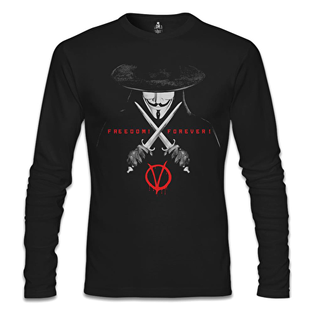 V for Vendetta - Freedom Siyah Erkek Sweatshirt