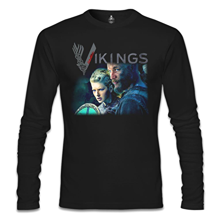 Vikings - Ragnar & Lagertha Siyah Erkek Sweatshirt