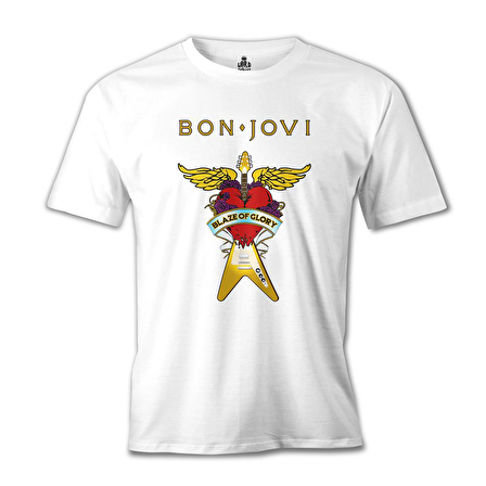 Bon Jovi - Guitar Beyaz Erkek Tshirt