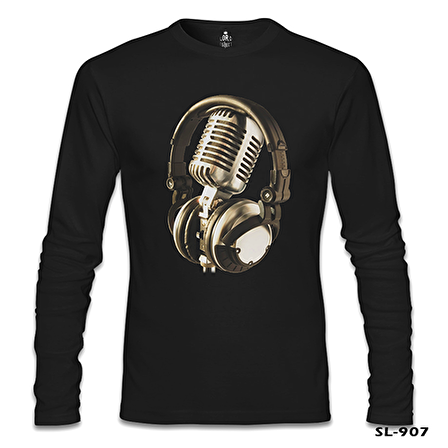 Microphone & Headphone Siyah Erkek Sweatshirt